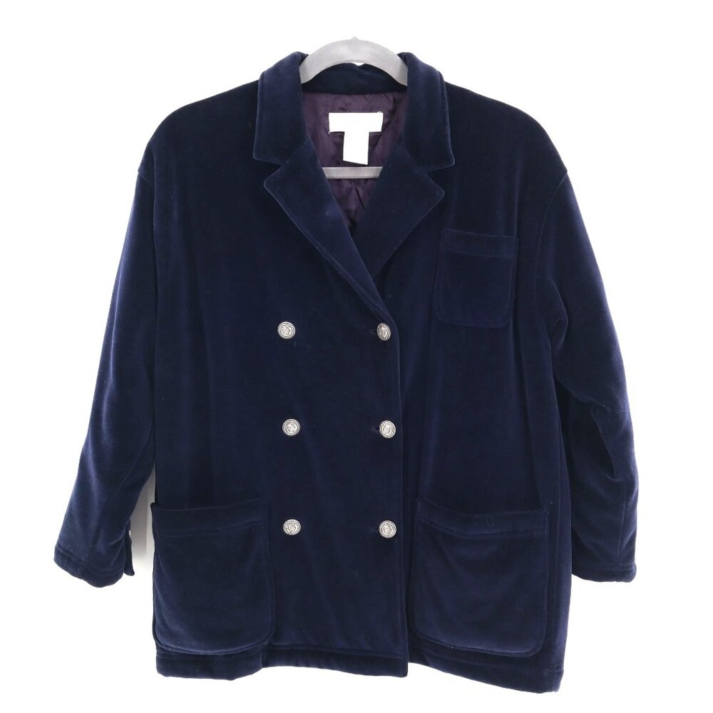 Super SOFT Peacoat Jones New York Sport Blue Collared Double Breasted Velvet Vtg